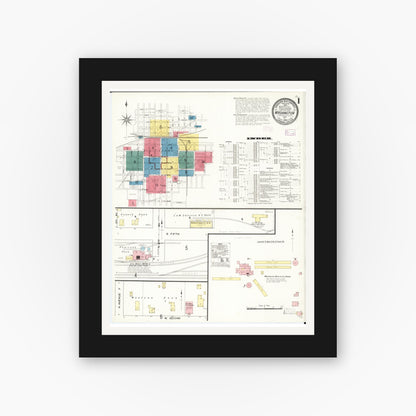 Old map wall art mockup — black gallery frame with white mat — Sanborn Fire Insurance Map from Washington, Washington County, Iowa (1909), Sheet #0001