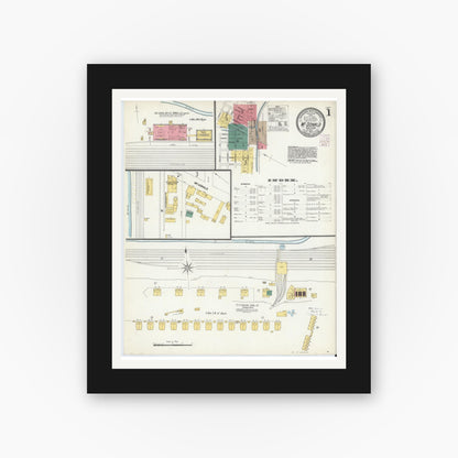 Old map wall art mockup — black gallery frame with white mat — Sanborn Fire Insurance Map from McDonald, Washington County, Pennsylvania (1902) - Complete Map Set