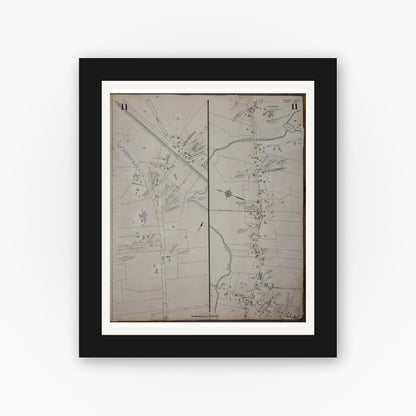 Old map wall art mockup — black gallery frame with white mat — Sanborn Fire Insurance Map from Cohasset, Norfolk County, Massachusetts (1952), Sheet #0011