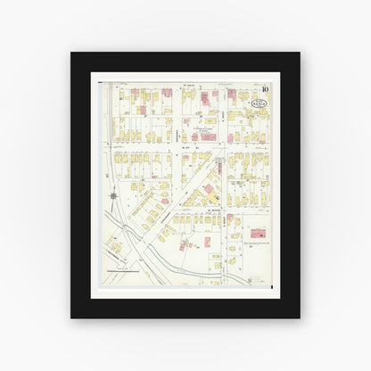 Old map wall art mockup — black gallery frame with white mat — Sanborn Fire Insurance Map from Xenia, Greene County, Ohio (1910), Sheet #0010
