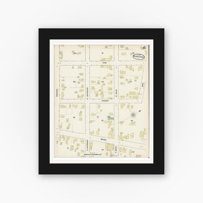 Old map wall art mockup — black gallery frame with white mat — Sanborn Fire Insurance Map from Carthage, Jefferson County, New York (1890), Sheet #0006