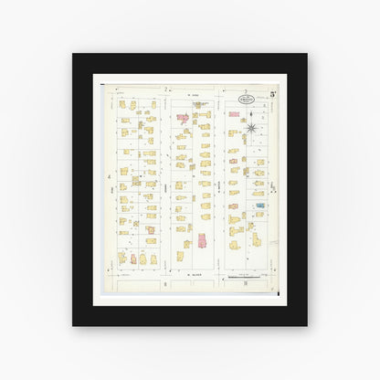 Old map wall art mockup — black gallery frame with white mat — Sanborn Fire Insurance Map from Owosso, Shiawassee County, Michigan (1908), Sheet #0005