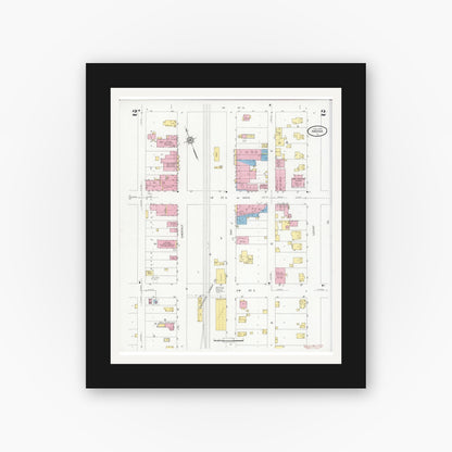 Old map wall art mockup — black gallery frame with white mat — Sanborn Fire Insurance Map from Neoga, Cumberland County, Illinois (1930), Sheet #0002