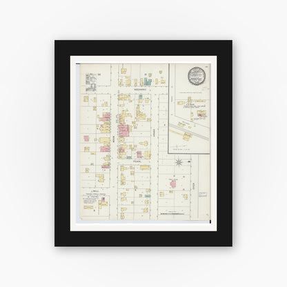 Old map wall art mockup — black gallery frame with white mat — Sanborn Fire Insurance Map from Springport, Jackson County, Michigan (1892), Sheet #0001