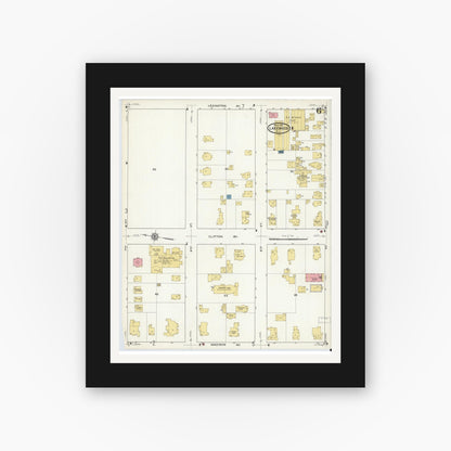 Old map wall art mockup — black gallery frame with white mat — Sanborn Fire Insurance Map from Lakewood, Ocean County, New Jersey (1916), Sheet #0006