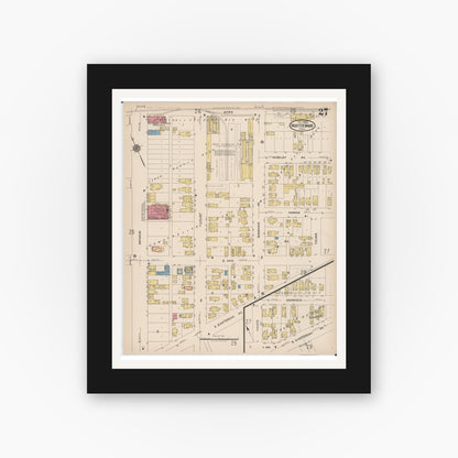 Old map wall art mockup — black gallery frame with white mat — Sanborn Fire Insurance Map from Sault Sainte Marie, Chippewa County, Michigan (1922), Sheet #0027