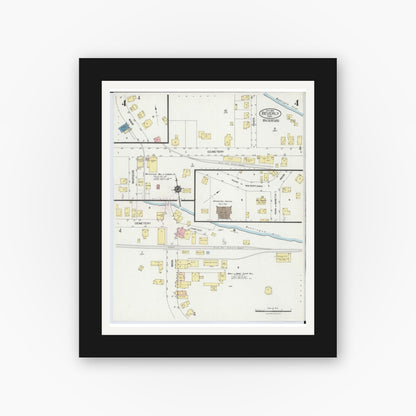Old map wall art mockup — black gallery frame with white mat — Sanborn Fire Insurance Map from Beverly, Washington County, Ohio (1924), Sheet #0004
