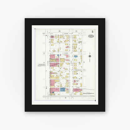 Old map wall art mockup — black gallery frame with white mat — Sanborn Fire Insurance Map from Marion, Marion County, Ohio (1919), Sheet #0005