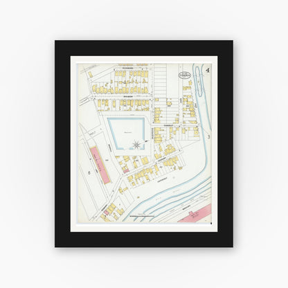 Old map wall art mockup — black gallery frame with white mat — Sanborn Fire Insurance Map from Cohoes, Albany County, New York (1902), Sheet #0004