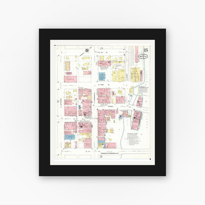 Old map wall art mockup — black gallery frame with white mat — Sanborn Fire Insurance Map from Waterloo, Black Hawk County, Iowa (1910), Sheet #0025