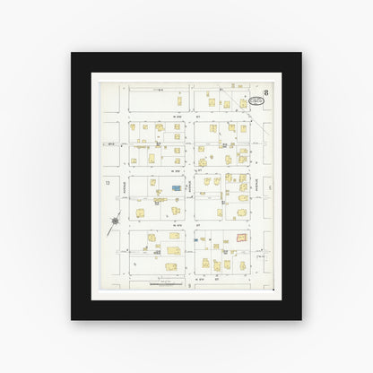 Old map wall art mockup — black gallery frame with white mat — Sanborn Fire Insurance Map from Cisco, Eastland County, Texas (1920), Sheet #0008