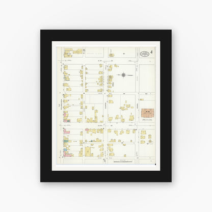 Old map wall art mockup — black gallery frame with white mat — Sanborn Fire Insurance Map from Indiana, Indiana County, Pennsylvania (1910), Sheet #0004