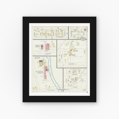 Old map wall art mockup — black gallery frame with white mat — Sanborn Fire Insurance Map from Kokomo, Howard County, Indiana (1896), Sheet #0015