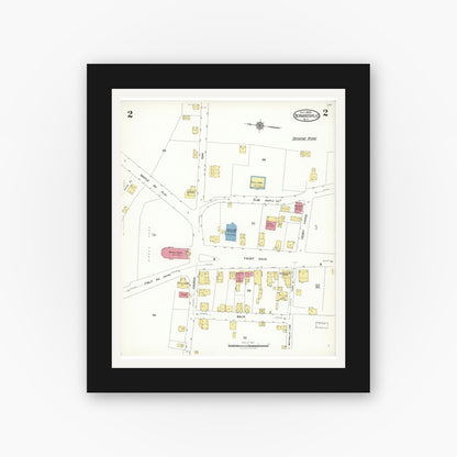 Old map wall art mockup — black gallery frame with white mat — Sanborn Fire Insurance Map from Bernardsville, Somerset County, New Jersey (1923), Sheet #0002