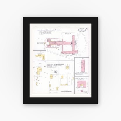 Old map wall art mockup — black gallery frame with white mat — Sanborn Fire Insurance Map from Menlo Park, San Mateo County, California (1904), Sheet #0004