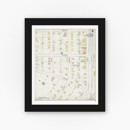 Old map wall art mockup — black gallery frame with white mat — Sanborn Fire Insurance Map from Porter, Porter County, Indiana (1893), Sheet #0002