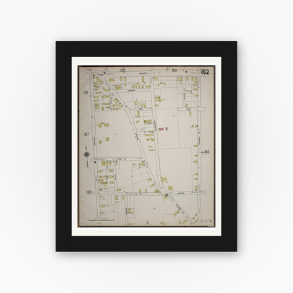 Old map wall art mockup — black gallery frame with white mat — Sanborn Fire Insurance Map from Worcester, Worcester County, Massachusetts (1910), Sheet #0162