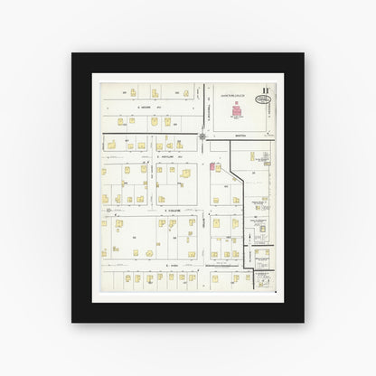 Old map wall art mockup — black gallery frame with white mat — Sanborn Fire Insurance Map from Terrell, Kaufman County, Texas (1921), Sheet #0011