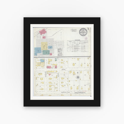 Old map wall art mockup — black gallery frame with white mat — Sanborn Fire Insurance Map from Harrisonville, Cass County, Missouri (1902) - Complete Map Set