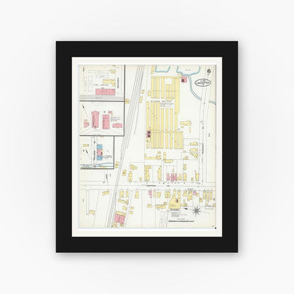 Old map wall art mockup — black gallery frame with white mat — Sanborn Fire Insurance Map from Lancaster, Erie County, New York (1904), Sheet #0006