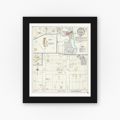 Old map wall art mockup — black gallery frame with white mat — Sanborn Fire Insurance Map from Oscoda, Iosco County, Michigan (1914) - Complete Map Set