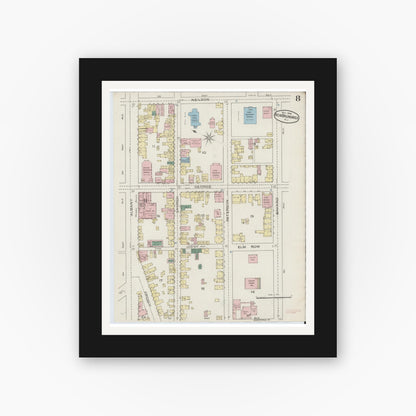 Old map wall art mockup — black gallery frame with white mat — Sanborn Fire Insurance Map from New Brunswick, Middlesex County, New Jersey (1886), Sheet #0008