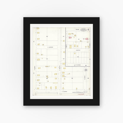 Old map wall art mockup — black gallery frame with white mat — Sanborn Fire Insurance Map from Hanford, Kings County, California (1905), Sheet #0004