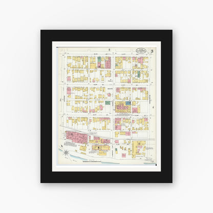 Old map wall art mockup — black gallery frame with white mat — Sanborn Fire Insurance Map from East Liverpool, Columbiana County, Ohio (1903), Sheet #0003