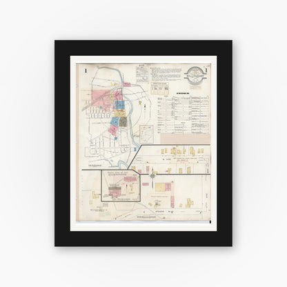 Old map wall art mockup — black gallery frame with white mat — Sanborn Fire Insurance Map from Willoughby, Lake County, Ohio (1943), Sheet #0001