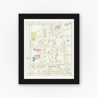 Old map wall art mockup — black gallery frame with white mat — Sanborn Fire Insurance Map from Nyack, Rockland County, New York. (1903), Sheet #0003