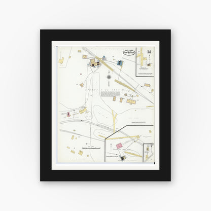 Old map wall art mockup — black gallery frame with white mat — Sanborn Fire Insurance Map from Iron Mountain, Dickinson County, Michigan (1911), Sheet #0014