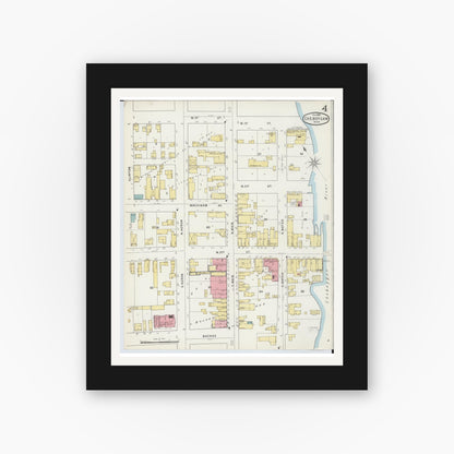 Old map wall art mockup — black gallery frame with white mat — Sanborn Fire Insurance Map from Cheboygan, Cheboygan County, Michigan (1895), Sheet #0004