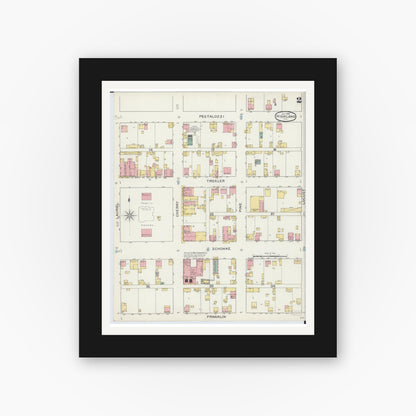 Old map wall art mockup — black gallery frame with white mat — Sanborn Fire Insurance Map from Highland, Madison County, Illinois (1894), Sheet #0002
