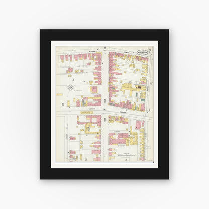 Old map wall art mockup — black gallery frame with white mat — Sanborn Fire Insurance Map from Burlington, Burlington County, New Jersey (1902), Sheet #0007