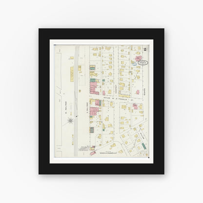Old map wall art mockup — black gallery frame with white mat — Sanborn Fire Insurance Map from Anna, Union County, Illinois (1894), Sheet #0002