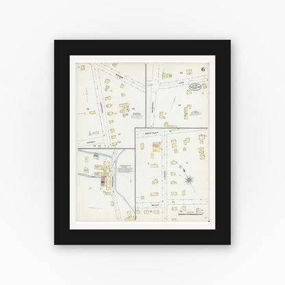 Old map wall art mockup — black gallery frame with white mat — Sanborn Fire Insurance Map from Needham, Norfolk County, Massachusetts (1906), Sheet #0006