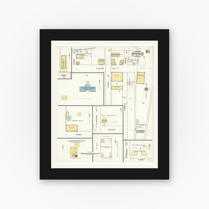 Old map wall art mockup — black gallery frame with white mat — Sanborn Fire Insurance Map from Breckenridge, Stephens County, Texas (1921), Sheet #0010