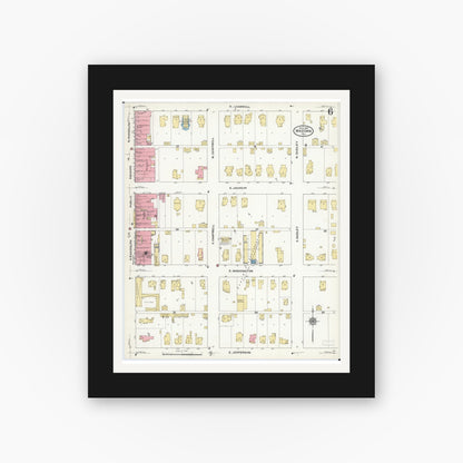 Old map wall art mockup — black gallery frame with white mat — Sanborn Fire Insurance Map from Macomb, Mcdonough County, Illinois (1910), Sheet #0006