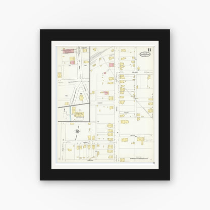 Old map wall art mockup — black gallery frame with white mat — Sanborn Fire Insurance Map from Stroudsburg, Monroe County, Pennsylvania (1912), Sheet #0011