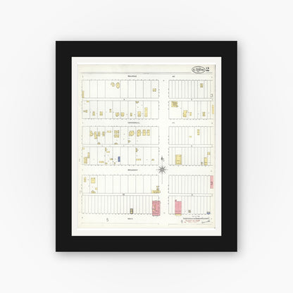Old map wall art mockup — black gallery frame with white mat — Sanborn Fire Insurance Map from El Centro, Imperial County, California (1910), Sheet #0002