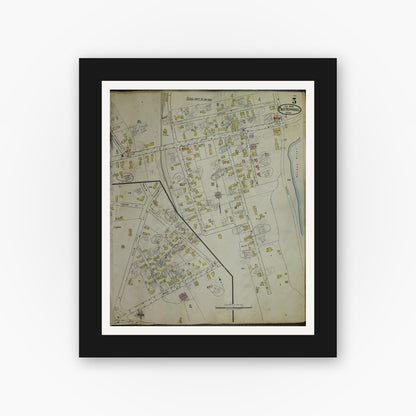 Old map wall art mockup — black gallery frame with white mat — Sanborn Fire Insurance Map from East Pepperell, Middlesex County, Massachusetts (1953), Sheet #0005