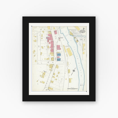 Old map wall art mockup — black gallery frame with white mat — Sanborn Fire Insurance Map from Necedah, Juneau County, Wisconsin (1916), Sheet #0003