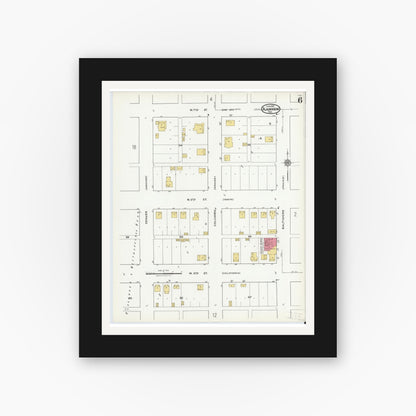Old map wall art mockup — black gallery frame with white mat — Sanborn Fire Insurance Map from Plainview, Hale County, Texas (1921), Sheet #0006