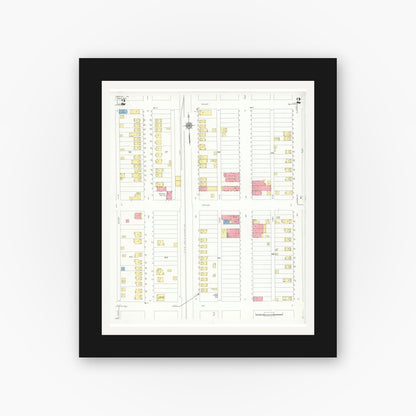 Old map wall art mockup — black gallery frame with white mat — Sanborn Fire Insurance Map from Koppel, Beaver County, Pennsylvania (1934), Sheet #0002