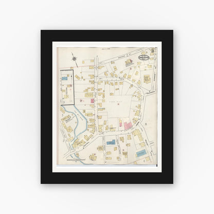 Old map wall art mockup — black gallery frame with white mat — Sanborn Fire Insurance Map from Manchester, Essex County, Massachusetts (1941), Sheet #0003