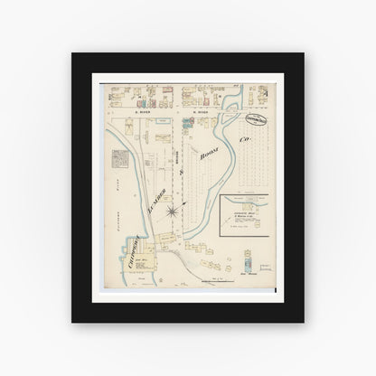 Old map wall art mockup — black gallery frame with white mat — Sanborn Fire Insurance Map from Chippewa Falls, Chippewa County, Wisconsin (1883), Sheet #0004