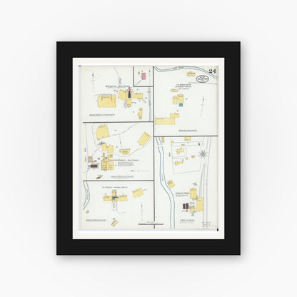 Old map wall art mockup — black gallery frame with white mat — Sanborn Fire Insurance Map from Ironton, Lawrence County, Ohio (1900), Sheet #0024