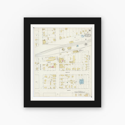 Old map wall art mockup — black gallery frame with white mat — Sanborn Fire Insurance Map from Morris, Grundy County, Illinois (1894), Sheet #0006