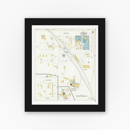 Old map wall art mockup — black gallery frame with white mat — Sanborn Fire Insurance Map from Navasota, Grimes County, Texas (1906), Sheet #0002