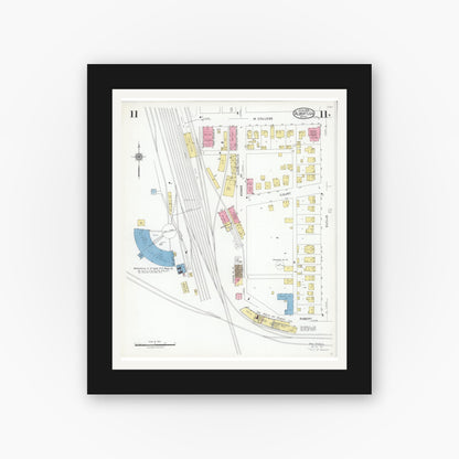 Old map wall art mockup — black gallery frame with white mat — Sanborn Fire Insurance Map from Albert Lea, Freeborn County, Minnesota (1926), Sheet #0011